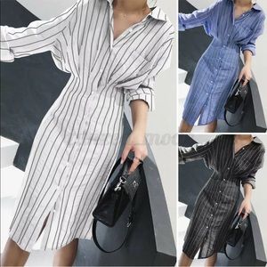 Pinstripe, Button-Down, Cinch Waste Shirt Dress